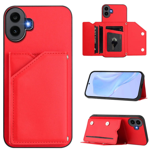 For Nothing CMF Phone 1 Skin Feel Four Card Slots Phone Case with Wrist Strap(Red) - Nothing Cases by buy2fix | Online Shopping UK | buy2fix