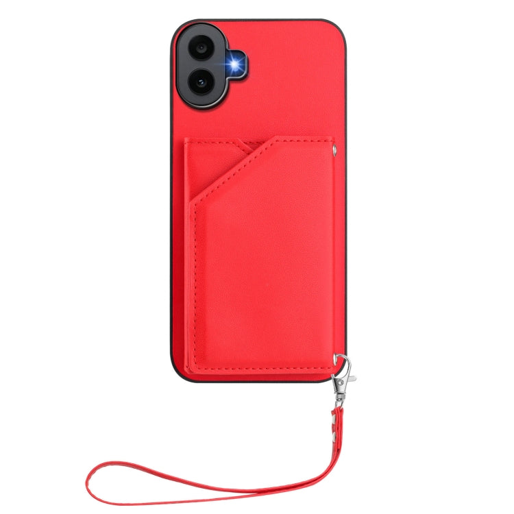 For Nothing CMF Phone 1 Skin Feel Four Card Slots Phone Case with Wrist Strap(Red) - Nothing Cases by buy2fix | Online Shopping UK | buy2fix