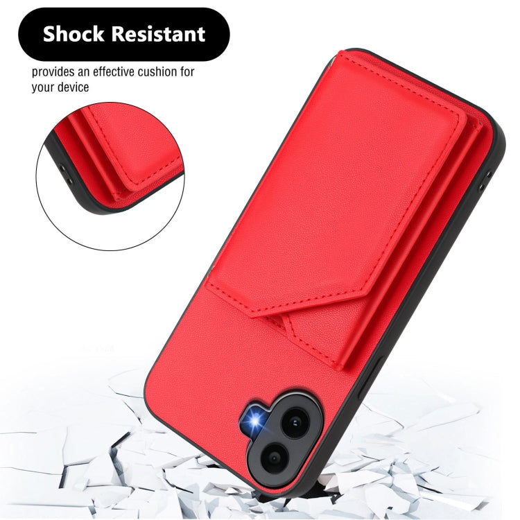 For Nothing CMF Phone 1 Skin Feel Four Card Slots Phone Case with Wrist Strap(Red) - Nothing Cases by buy2fix | Online Shopping UK | buy2fix