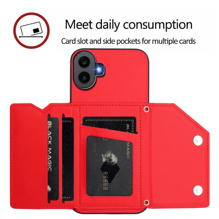 For Nothing CMF Phone 1 Skin Feel Four Card Slots Phone Case with Wrist Strap(Red) - Nothing Cases by buy2fix | Online Shopping UK | buy2fix
