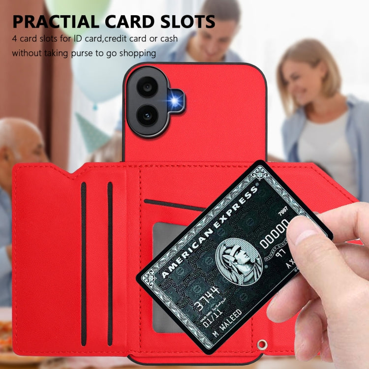 For Nothing CMF Phone 1 Skin Feel Four Card Slots Phone Case with Wrist Strap(Red) - Nothing Cases by buy2fix | Online Shopping UK | buy2fix
