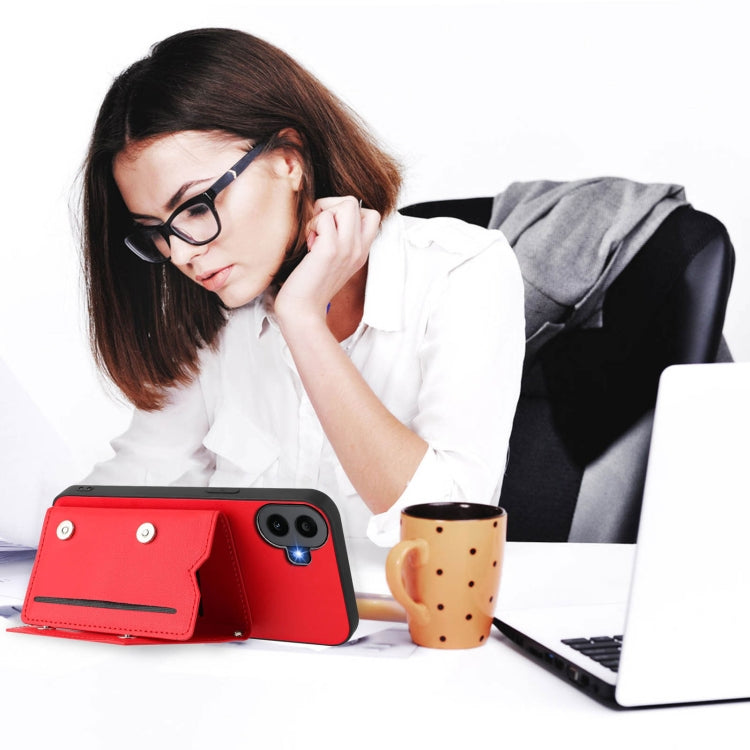For Nothing CMF Phone 1 Skin Feel Four Card Slots Phone Case with Wrist Strap(Red) - Nothing Cases by buy2fix | Online Shopping UK | buy2fix