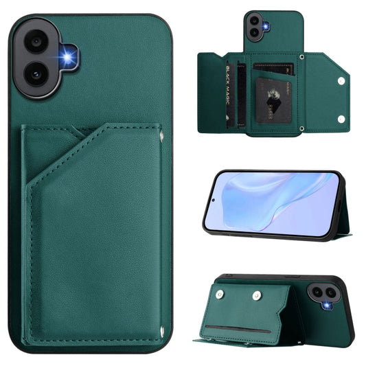 For Nothing CMF Phone 1 Skin Feel Four Card Slots Phone Case with Wrist Strap(Green) - Nothing Cases by buy2fix | Online Shopping UK | buy2fix