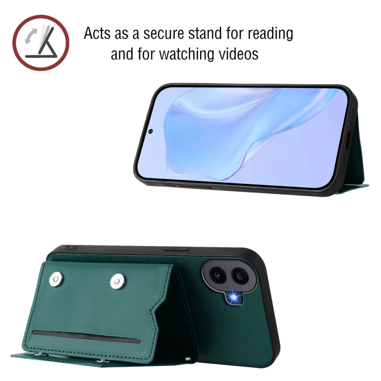 For Nothing CMF Phone 1 Skin Feel Four Card Slots Phone Case with Wrist Strap(Green) - Nothing Cases by buy2fix | Online Shopping UK | buy2fix