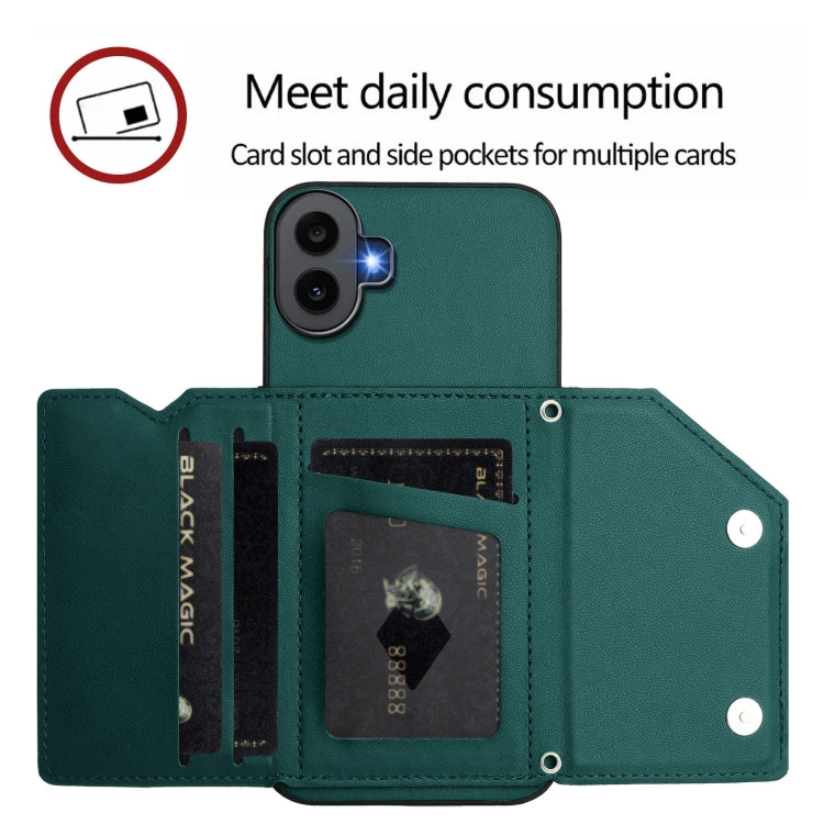 For Nothing CMF Phone 1 Skin Feel Four Card Slots Phone Case with Wrist Strap(Green) - Nothing Cases by buy2fix | Online Shopping UK | buy2fix