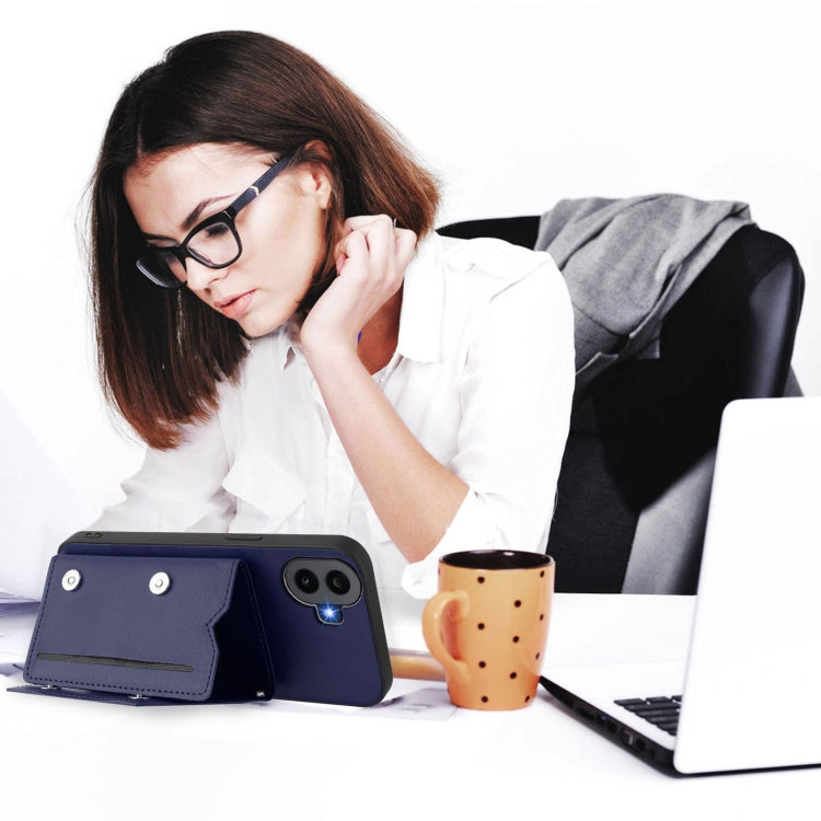 For Nothing CMF Phone 1 Skin Feel Four Card Slots Phone Case with Wrist Strap(Blue) - More Brand by buy2fix | Online Shopping UK | buy2fix