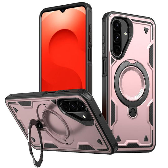 For Samsung Galaxy A17 5G PC Hybrid TPU Armor MagSafe Ring Holder Phone Case(Rose Gold)