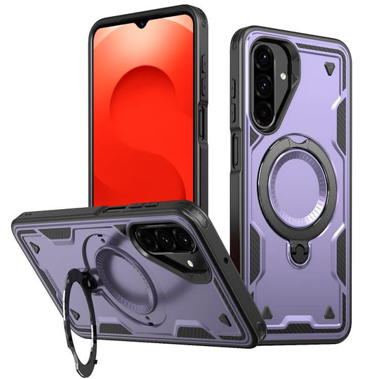 For Samsung Galaxy A17 5G PC Hybrid TPU Armor MagSafe Ring Holder Phone Case(Purple)