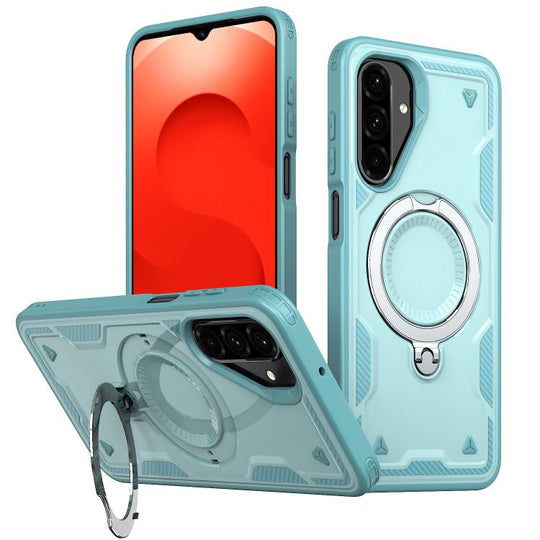 For Samsung Galaxy A17 5G PC Hybrid TPU Armor MagSafe Ring Holder Phone Case(Light Blue)