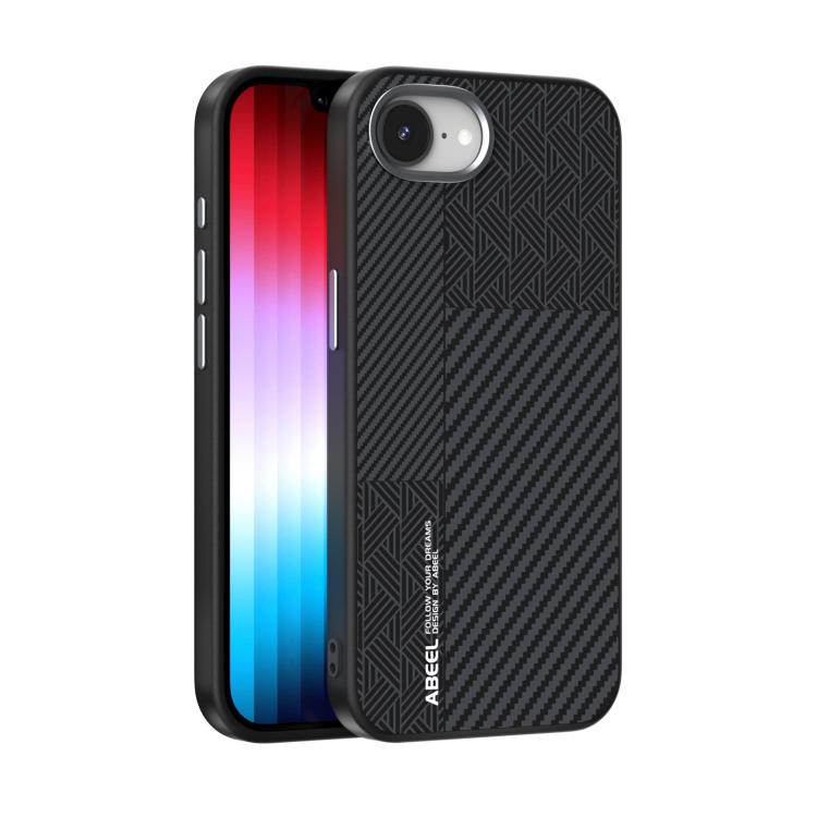For iPhone 16e ABEEL 6D Micro Relief MagSafe Magnetic Phone Case(Carbon Fiber Black) - iPhone 16e Cases by buy2fix | Online Shopping UK | buy2fix