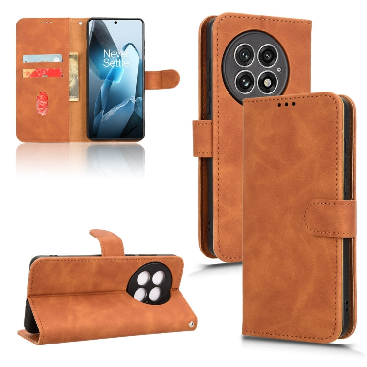 For OnePlus 13 Skin Feel Magnetic Flip Leather Phone Case(Brown) - OnePlus Cases by buy2fix | Online Shopping UK | buy2fix