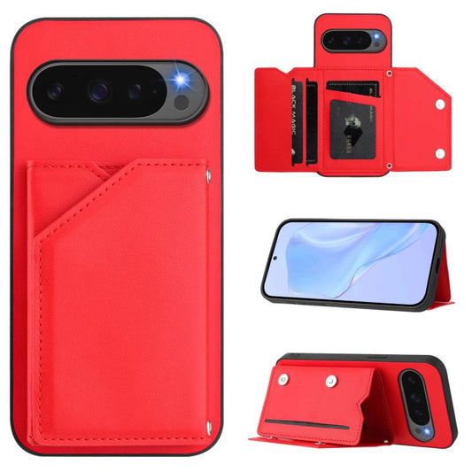 For Google Pixel 10 Pro XL Skin Feel Four Card Slots Phone Case with Wrist Strap(Red) - Google Cases by buy2fix | Online Shopping UK | buy2fix