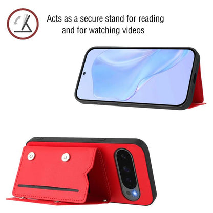 For Google Pixel 10 Pro XL Skin Feel Four Card Slots Phone Case with Wrist Strap(Red) - Google Cases by buy2fix | Online Shopping UK | buy2fix