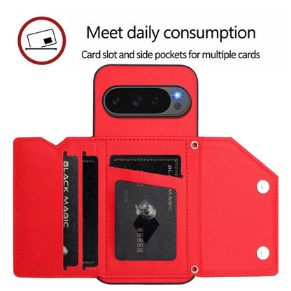 For Google Pixel 10 Pro XL Skin Feel Four Card Slots Phone Case with Wrist Strap(Red) - Google Cases by buy2fix | Online Shopping UK | buy2fix
