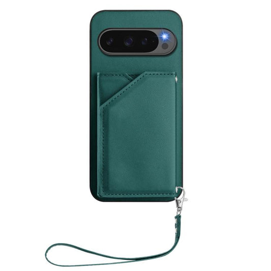 For Google Pixel 10 Pro XL Skin Feel Four Card Slots Phone Case with Wrist Strap(Green) - Google Cases by buy2fix | Online Shopping UK | buy2fix
