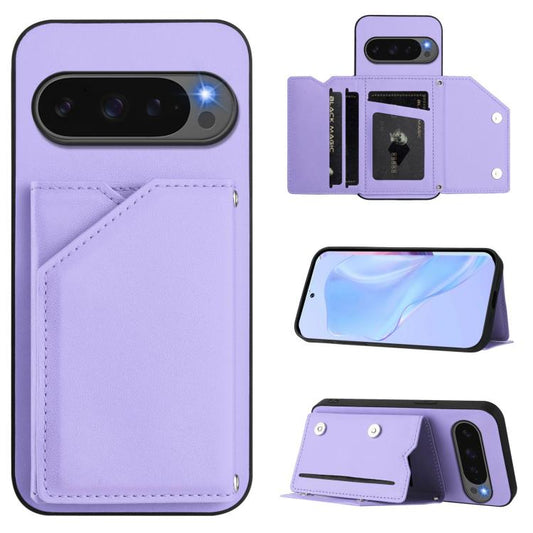 For Google Pixel 10 Pro XL Skin Feel Four Card Slots Phone Case with Wrist Strap(Purple) - Google Cases by buy2fix | Online Shopping UK | buy2fix