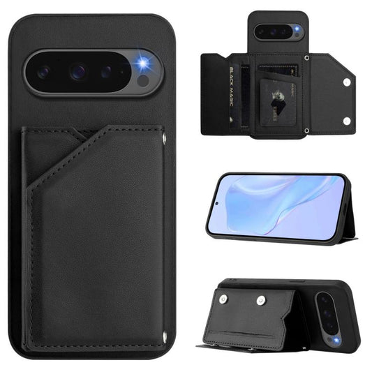 For Google Pixel 10 / 10 Pro Skin Feel Four Card Slots Phone Case with Wrist Strap(Black) - Google Cases by buy2fix | Online Shopping UK | buy2fix