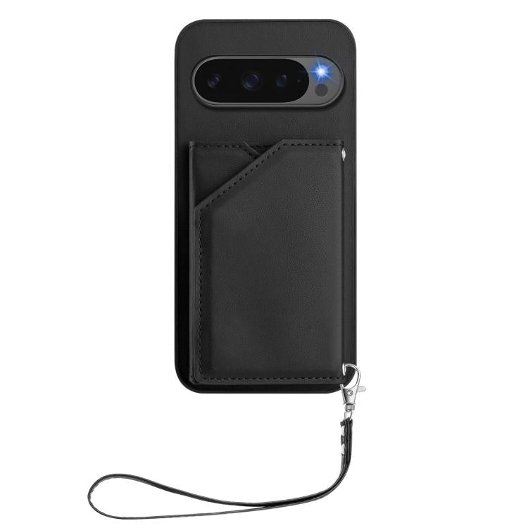 For Google Pixel 10 / 10 Pro Skin Feel Four Card Slots Phone Case with Wrist Strap(Black) - Google Cases by buy2fix | Online Shopping UK | buy2fix