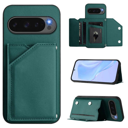 For Google Pixel 10 / 10 Pro Skin Feel Four Card Slots Phone Case with Wrist Strap(Green) - Google Cases by buy2fix | Online Shopping UK | buy2fix