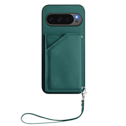 For Google Pixel 10 / 10 Pro Skin Feel Four Card Slots Phone Case with Wrist Strap(Green) - Google Cases by buy2fix | Online Shopping UK | buy2fix
