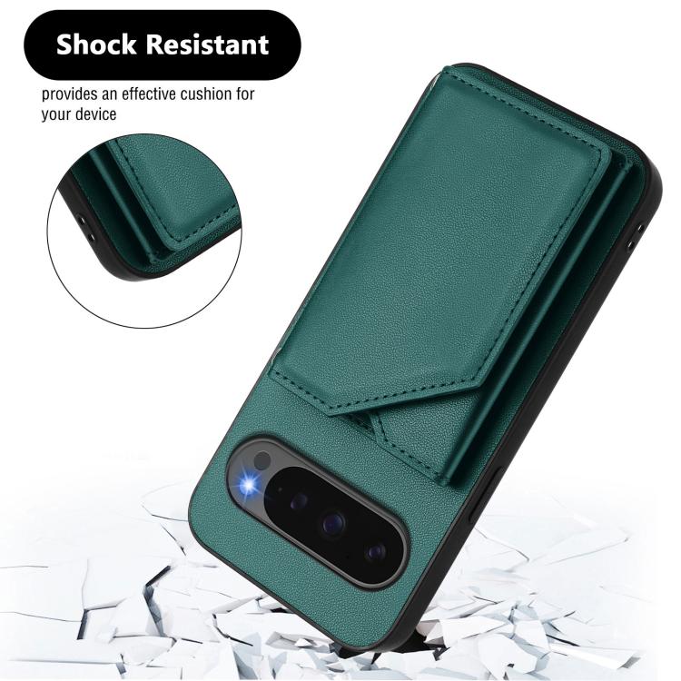 For Google Pixel 10 / 10 Pro Skin Feel Four Card Slots Phone Case with Wrist Strap(Green) - Google Cases by buy2fix | Online Shopping UK | buy2fix