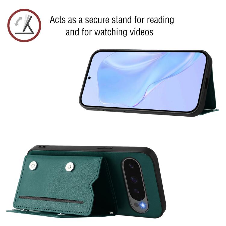 For Google Pixel 10 / 10 Pro Skin Feel Four Card Slots Phone Case with Wrist Strap(Green) - Google Cases by buy2fix | Online Shopping UK | buy2fix