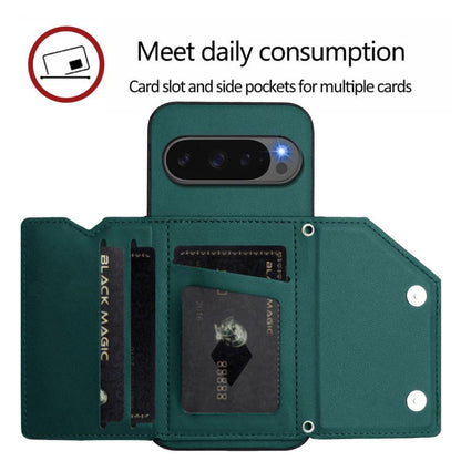For Google Pixel 10 / 10 Pro Skin Feel Four Card Slots Phone Case with Wrist Strap(Green) - Google Cases by buy2fix | Online Shopping UK | buy2fix