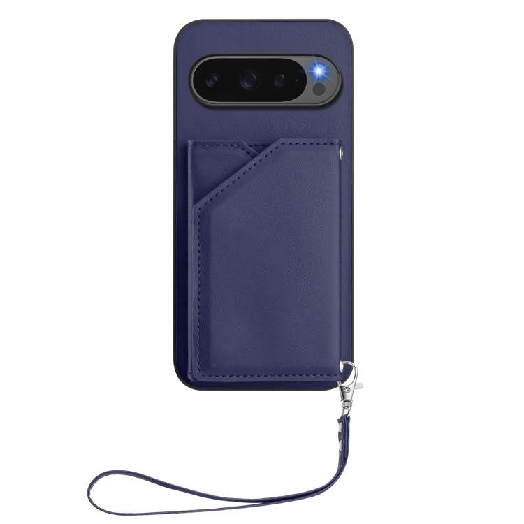 For Google Pixel 10 / 10 Pro Skin Feel Four Card Slots Phone Case with Wrist Strap(Blue) - Google Cases by buy2fix | Online Shopping UK | buy2fix