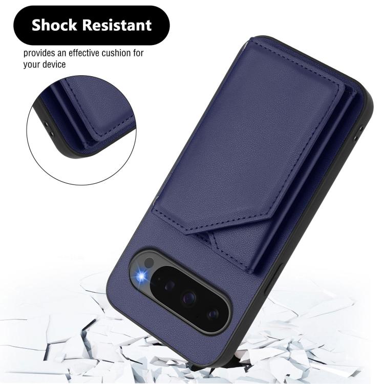 For Google Pixel 10 / 10 Pro Skin Feel Four Card Slots Phone Case with Wrist Strap(Blue) - Google Cases by buy2fix | Online Shopping UK | buy2fix