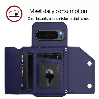 For Google Pixel 10 / 10 Pro Skin Feel Four Card Slots Phone Case with Wrist Strap(Blue) - Google Cases by buy2fix | Online Shopping UK | buy2fix