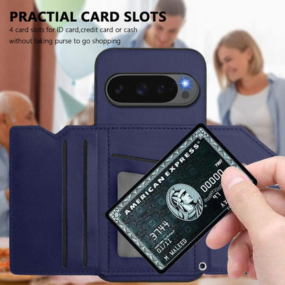 For Google Pixel 10 / 10 Pro Skin Feel Four Card Slots Phone Case with Wrist Strap(Blue) - Google Cases by buy2fix | Online Shopping UK | buy2fix
