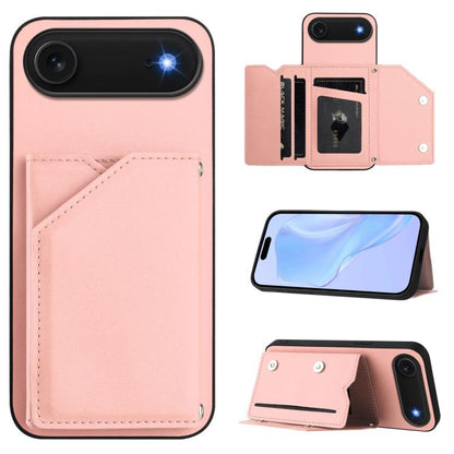For iPhone Air Skin Feel Four Card Slots Phone Case with Wrist Strap(Pink) - iPhone Air Cases by buy2fix | Online Shopping UK | buy2fix