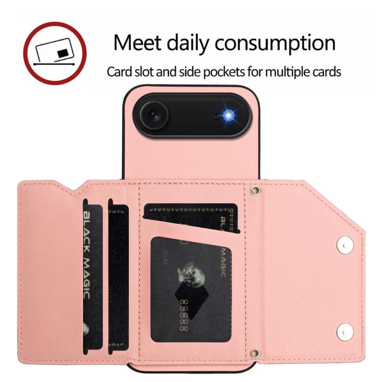 For iPhone Air Skin Feel Four Card Slots Phone Case with Wrist Strap(Pink) - iPhone Air Cases by buy2fix | Online Shopping UK | buy2fix