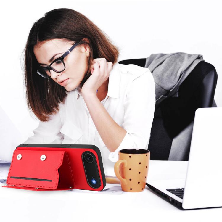 For iPhone Air Skin Feel Four Card Slots Phone Case with Wrist Strap(Red) - iPhone Air Cases by buy2fix | Online Shopping UK | buy2fix