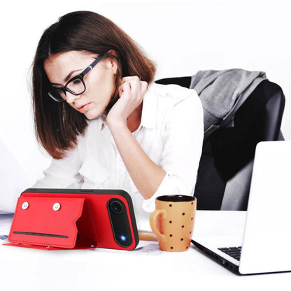 For iPhone Air Skin Feel Four Card Slots Phone Case with Wrist Strap(Red) - iPhone Air Cases by buy2fix | Online Shopping UK | buy2fix