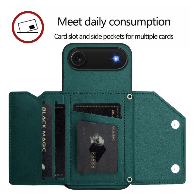 For iPhone Air Skin Feel Four Card Slots Phone Case with Wrist Strap(Green) - iPhone Air Cases by buy2fix | Online Shopping UK | buy2fix