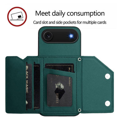 For iPhone Air Skin Feel Four Card Slots Phone Case with Wrist Strap(Green) - iPhone Air Cases by buy2fix | Online Shopping UK | buy2fix