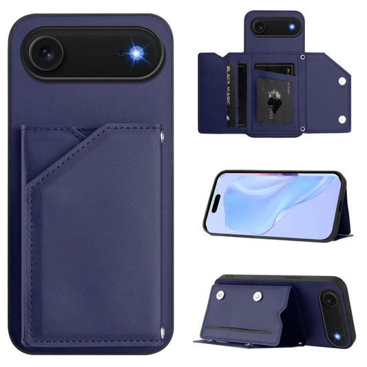 For iPhone Air Skin Feel Four Card Slots Phone Case with Wrist Strap(Blue) - iPhone Air Cases by buy2fix | Online Shopping UK | buy2fix