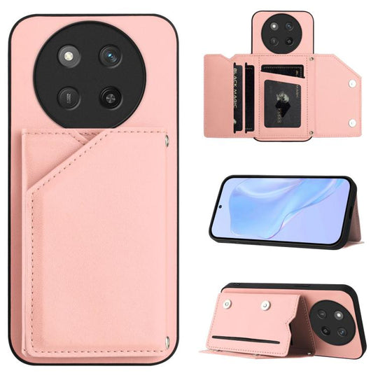 For Honor X60 Pro / X9c / Magic7 Lite Skin Feel Four Card Slots Phone Case with Wrist Strap(Pink)