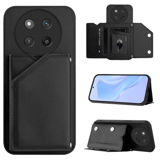 For Honor X60 Pro / X9c / Magic7 Lite Skin Feel Four Card Slots Phone Case with Wrist Strap(Black)