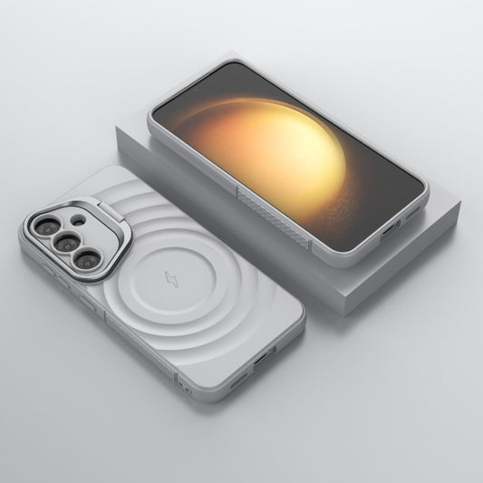For Samsung Galaxy S25 5G Lens Frame Bracket Corrugated MagSafe Phone Case(Grey) by buy2fix