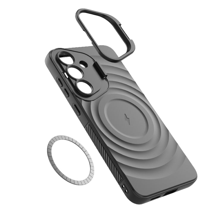 For Samsung Galaxy S25+ 5G Lens Frame Bracket Corrugated MagSafe Phone Case(Dark Blue) by buy2fix