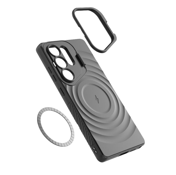 For Samsung Galaxy S25 Ultra 5G Lens Frame Bracket Corrugated MagSafe Phone Case(Dark Blue) by buy2fix