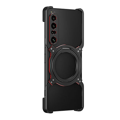 For Sony Xperia 1 IV Mechanical Arm Borderless MagSafe Holder Metal Phone Case(Black Red) - Sony Cases by buy2fix | Online Shopping UK | buy2fix