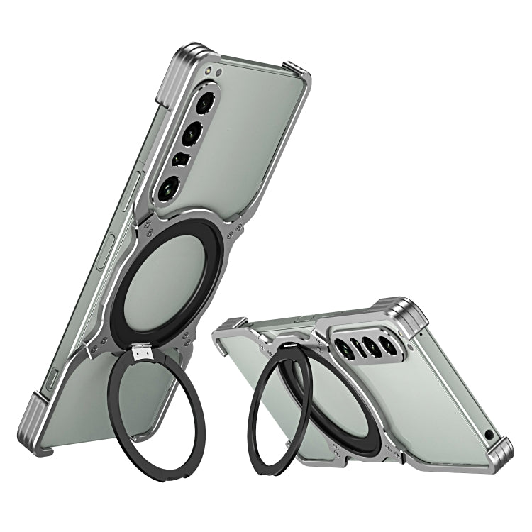 For Sony Xperia 1 IV Mechanical Arm Borderless MagSafe Holder Metal Phone Case(Silver) - Sony Cases by buy2fix | Online Shopping UK | buy2fix