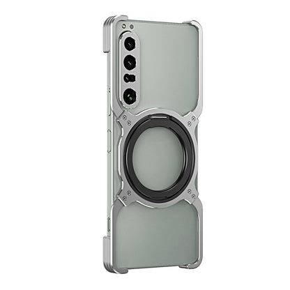 For Sony Xperia 1 IV Mechanical Arm Borderless MagSafe Holder Metal Phone Case(Silver) - Sony Cases by buy2fix | Online Shopping UK | buy2fix