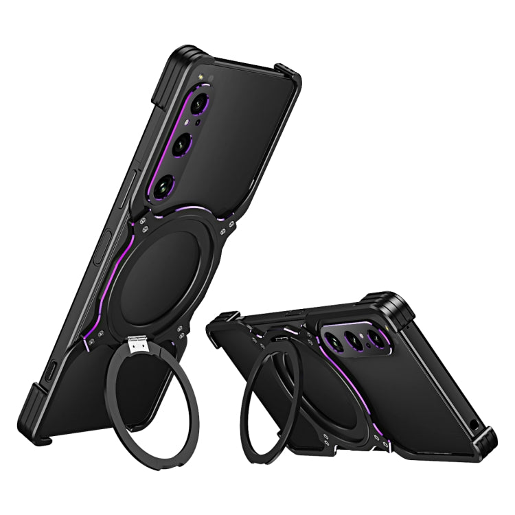For Sony Xperia 1 V Mechanical Arm Borderless MagSafe Holder Metal Phone Case(Black Purple) - Sony Cases by buy2fix | Online Shopping UK | buy2fix