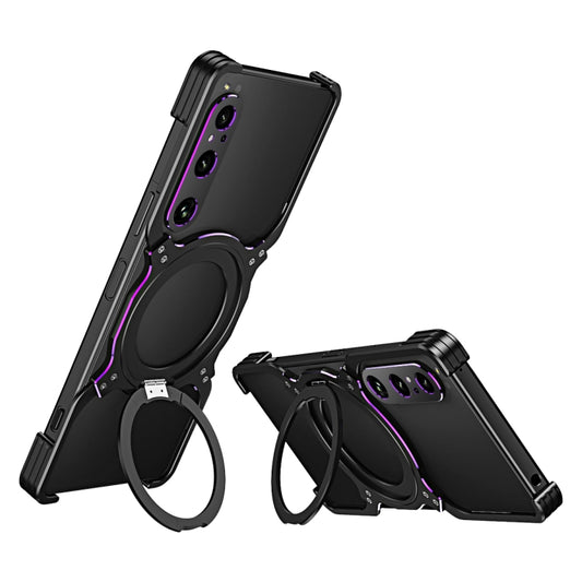 For Sony Xperia 1 V Mechanical Arm Borderless MagSafe Holder Metal Phone Case(Black Purple) - Sony Cases by buy2fix | Online Shopping UK | buy2fix