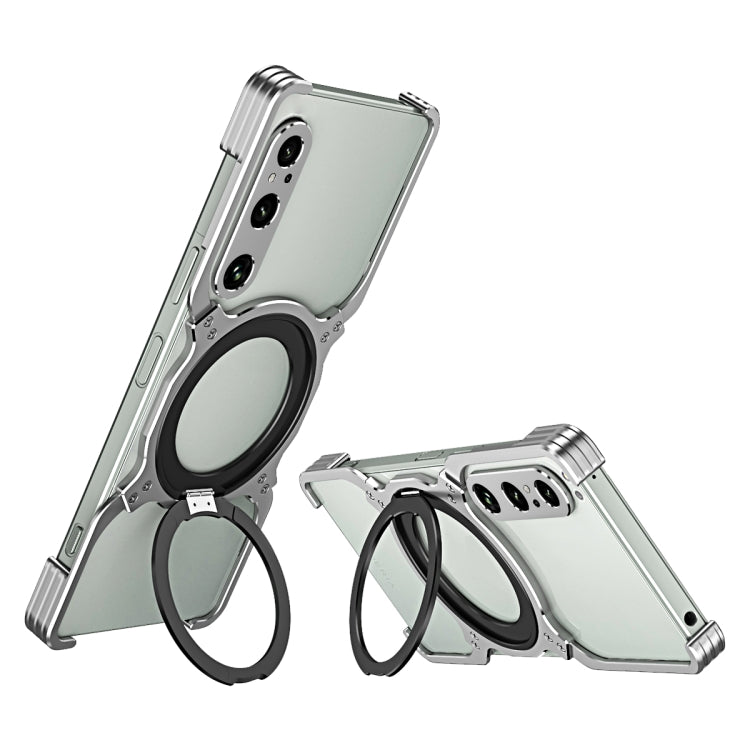 For Sony Xperia 1 V Mechanical Arm Borderless MagSafe Holder Metal Phone Case(Silver) - Sony Cases by buy2fix | Online Shopping UK | buy2fix