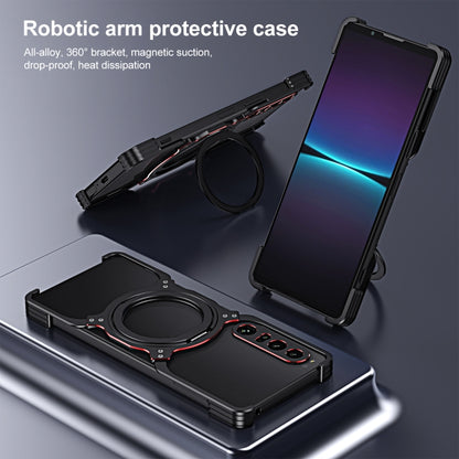 For Sony Xperia 1 IV Mechanical Arm Borderless MagSafe Holder Metal Phone Case(Silver) - Sony Cases by buy2fix | Online Shopping UK | buy2fix